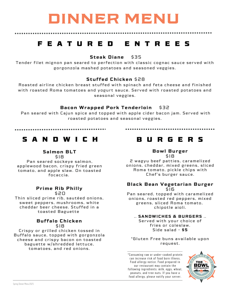 The Bowl Dinner Menu 3