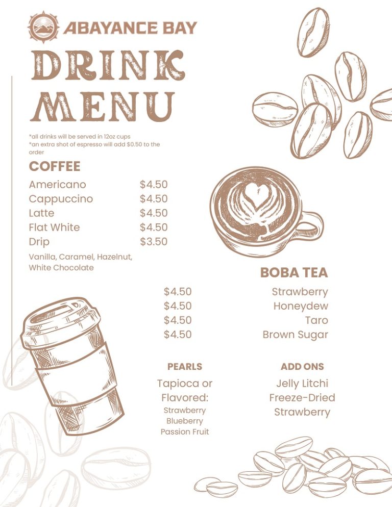 Coffee menu