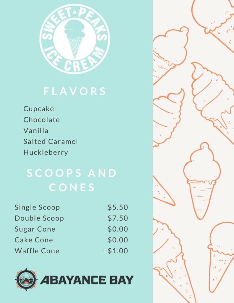 Sweet peaks ice cream menu
