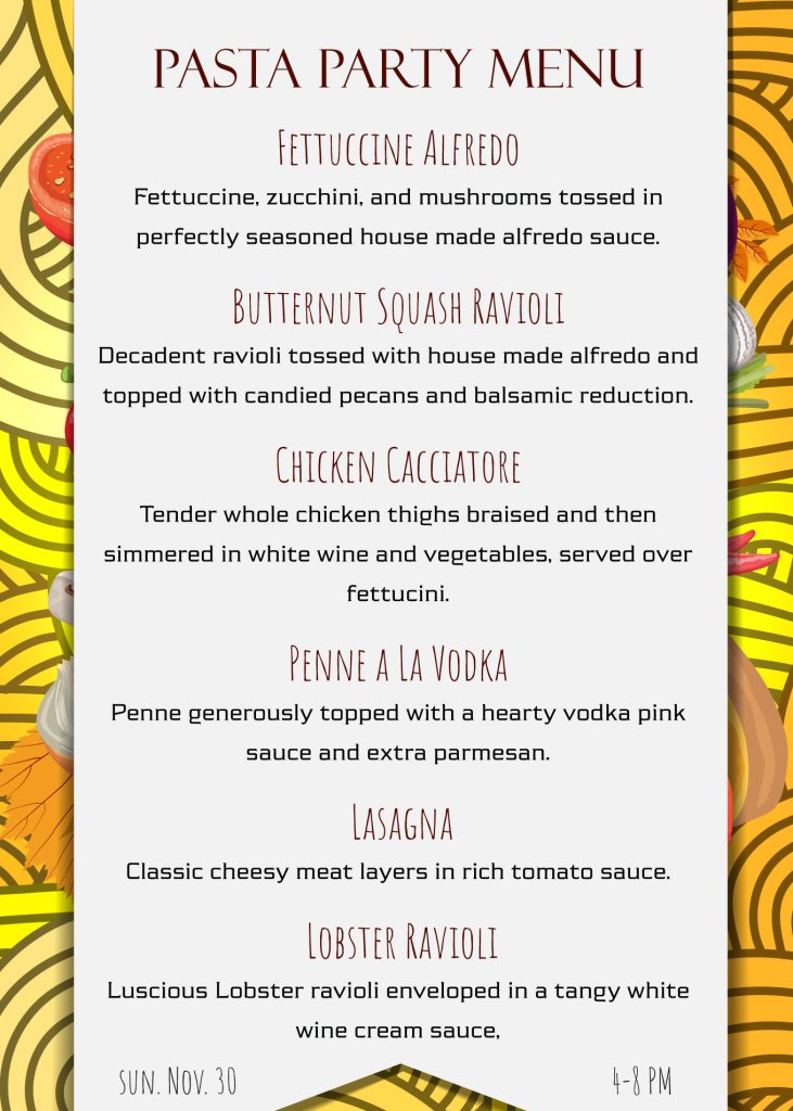 Pasta Party Menu
