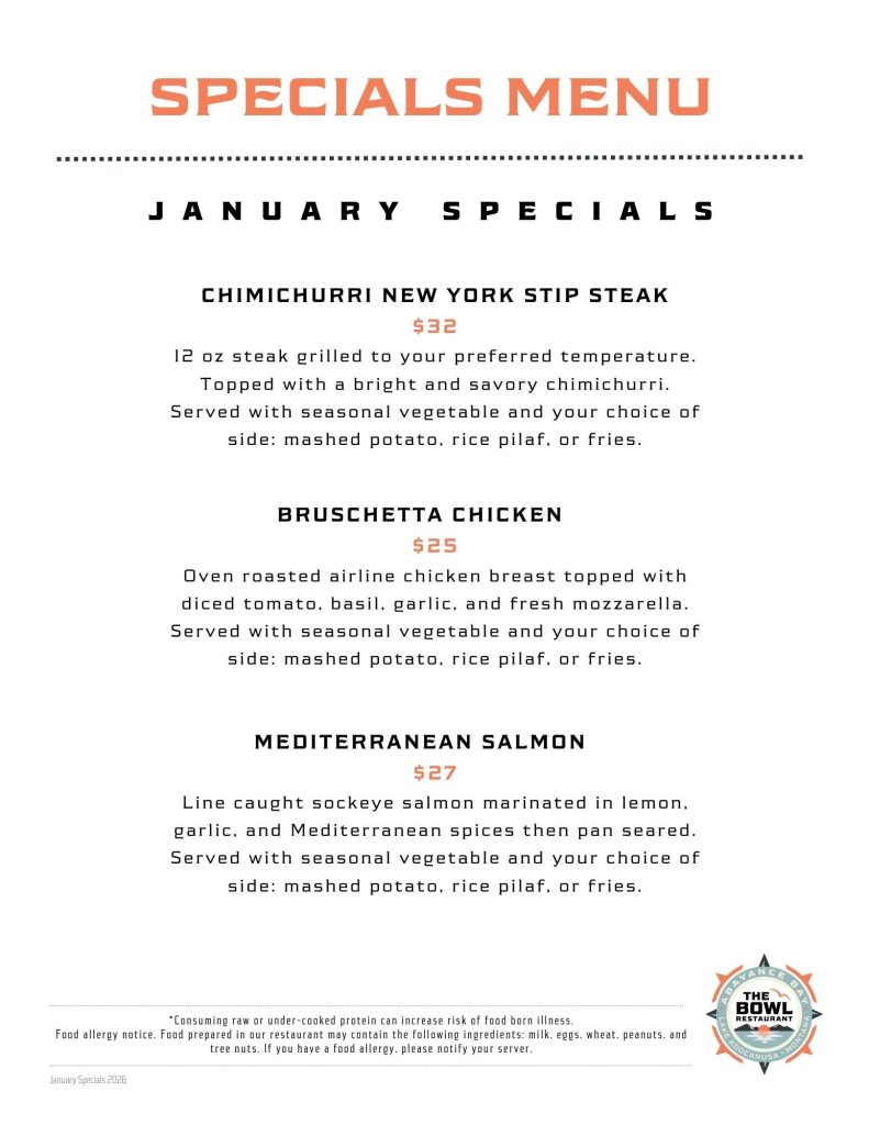 January Specials Menu