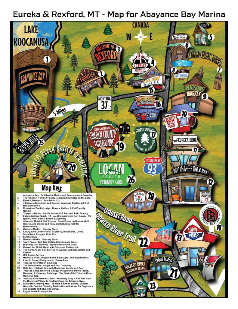 Eureka and Rexford Area Map for Abayance Bay